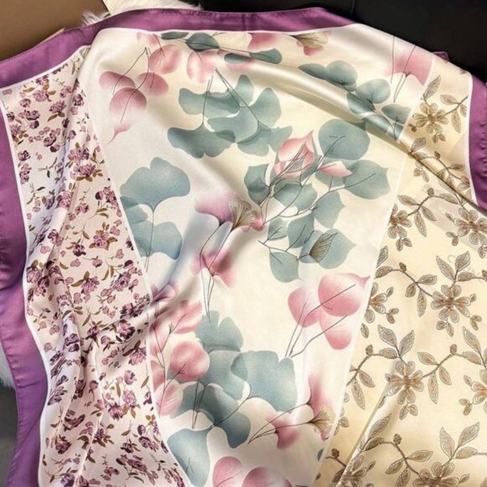 Floral Scarf Purple Border S85